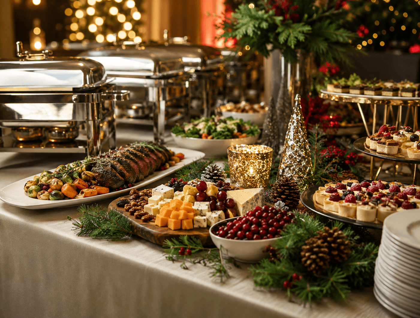 Seasonal catered dishes for a holiday event