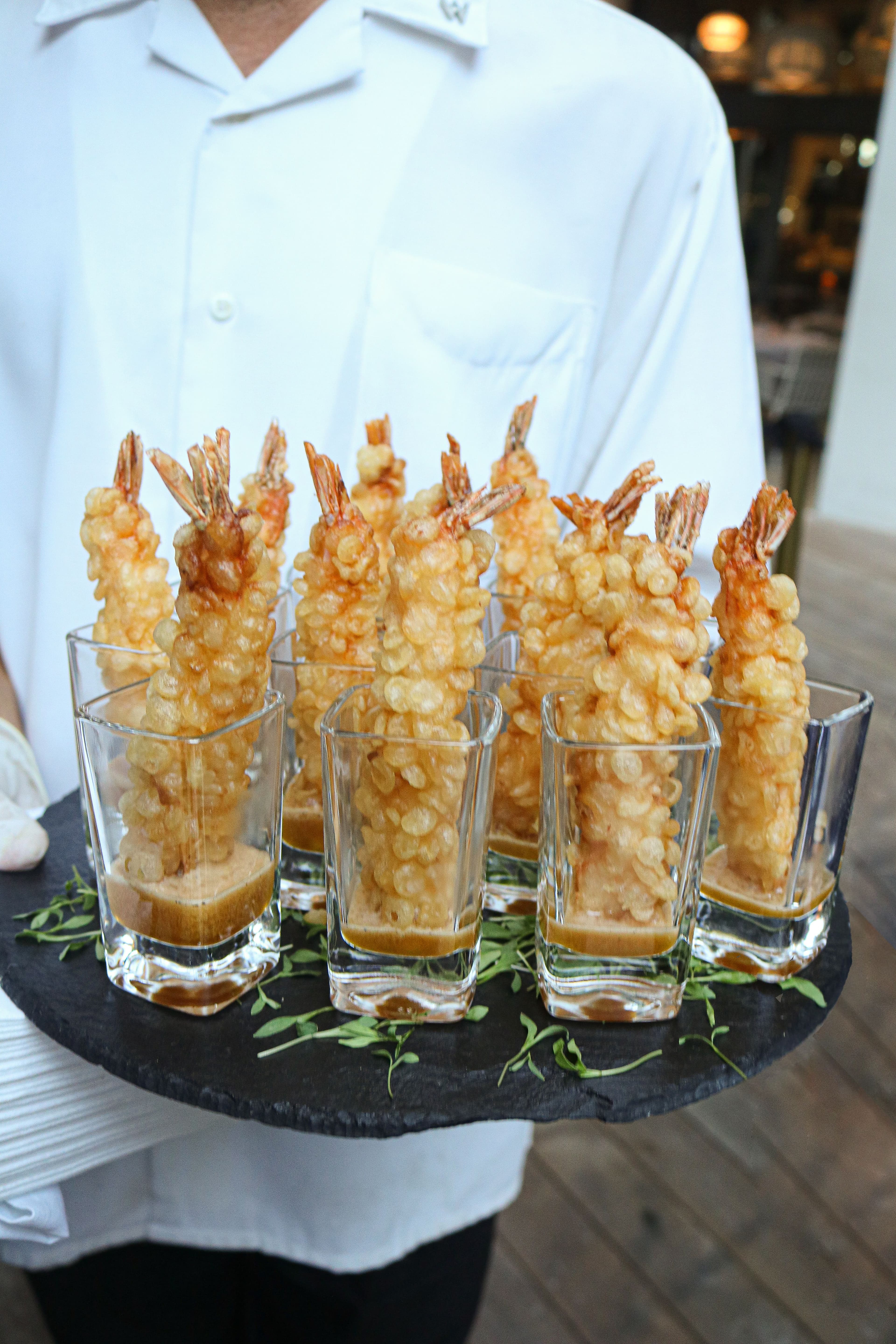 Cocktail appetizers arranged for reception guests