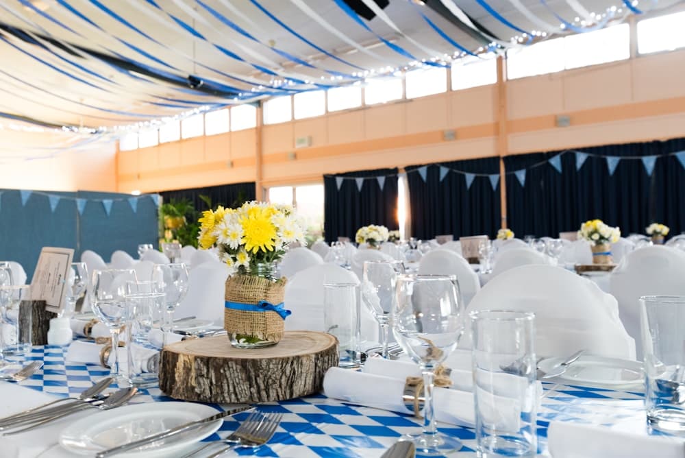 Wedding dining room prepared for guests